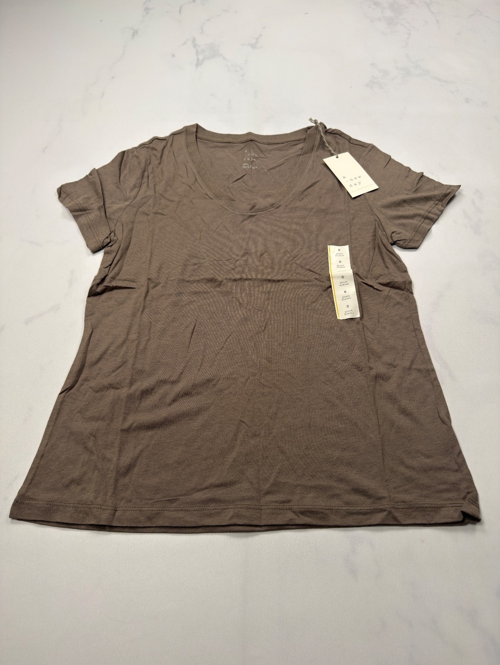 a new day V Neck T Shirt Brown Basic Everyday - Womens S NWT